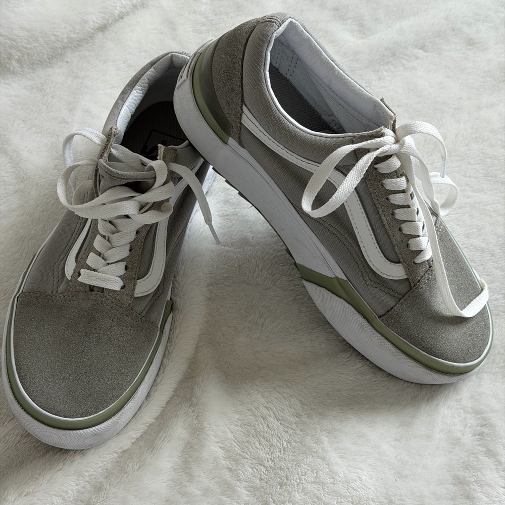 Vans light  Green and White Women's Sneakers- size 8